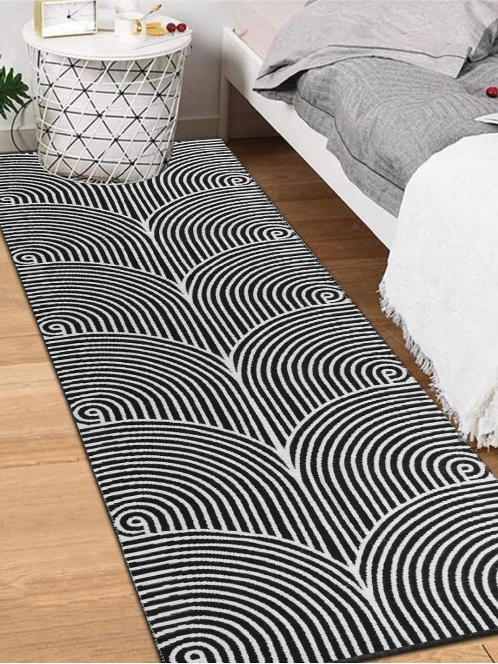 Modern Black and White Geometric Kitchen Runner